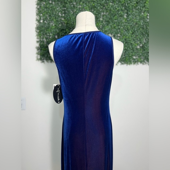 NWT My Michelle Y2K Blue Velvet Burnout Floral Beaded Sleeveless Maxi Dress M - Picture 7 of 13